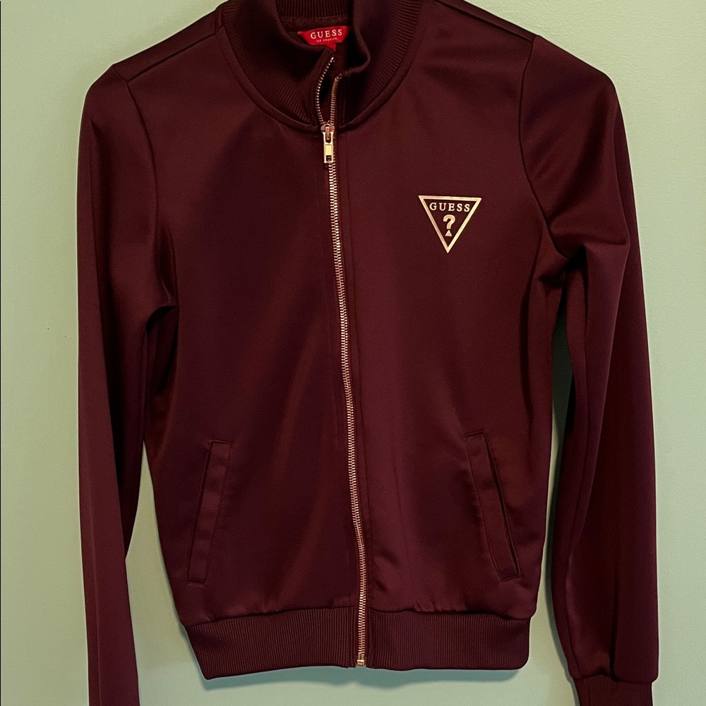Guess Maroon Zip-Up Jacket - XS